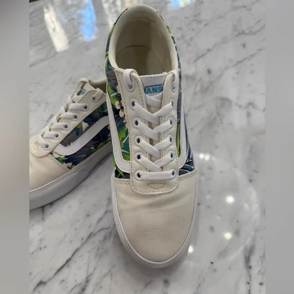 VANS Ward Platform Cream White Paradise Floral Sneakers Women Size 8.5 - Picture 4 of 7